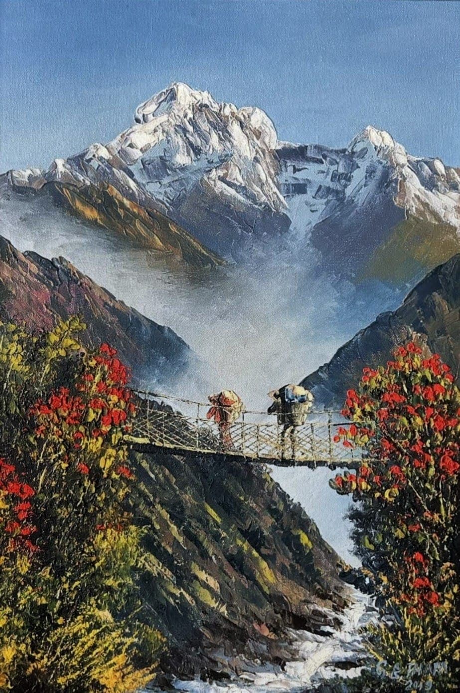 Buy Massive Snow Wall of Annapurna South and Hiunchuli - Original fine art painting at Shakya Gallery Nepal