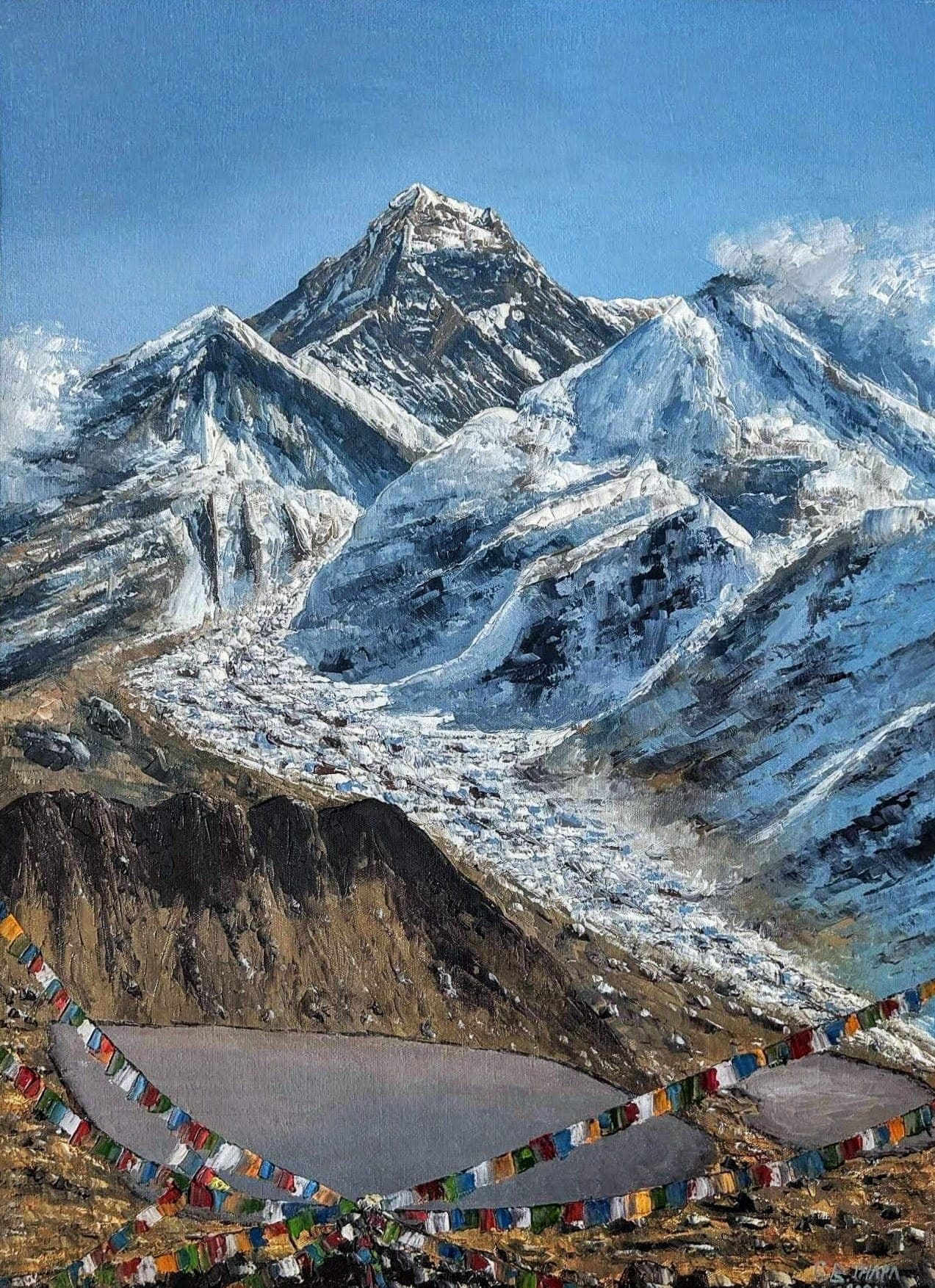 Buy Mount Everest Glacier Landscape - Original Impasto Oil Painting - Original fine art painting at Shakya Gallery Nepal